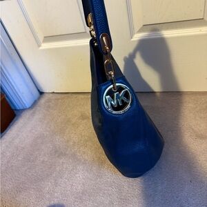 Michael Kors Blue Shoulder Bag with Gold Details